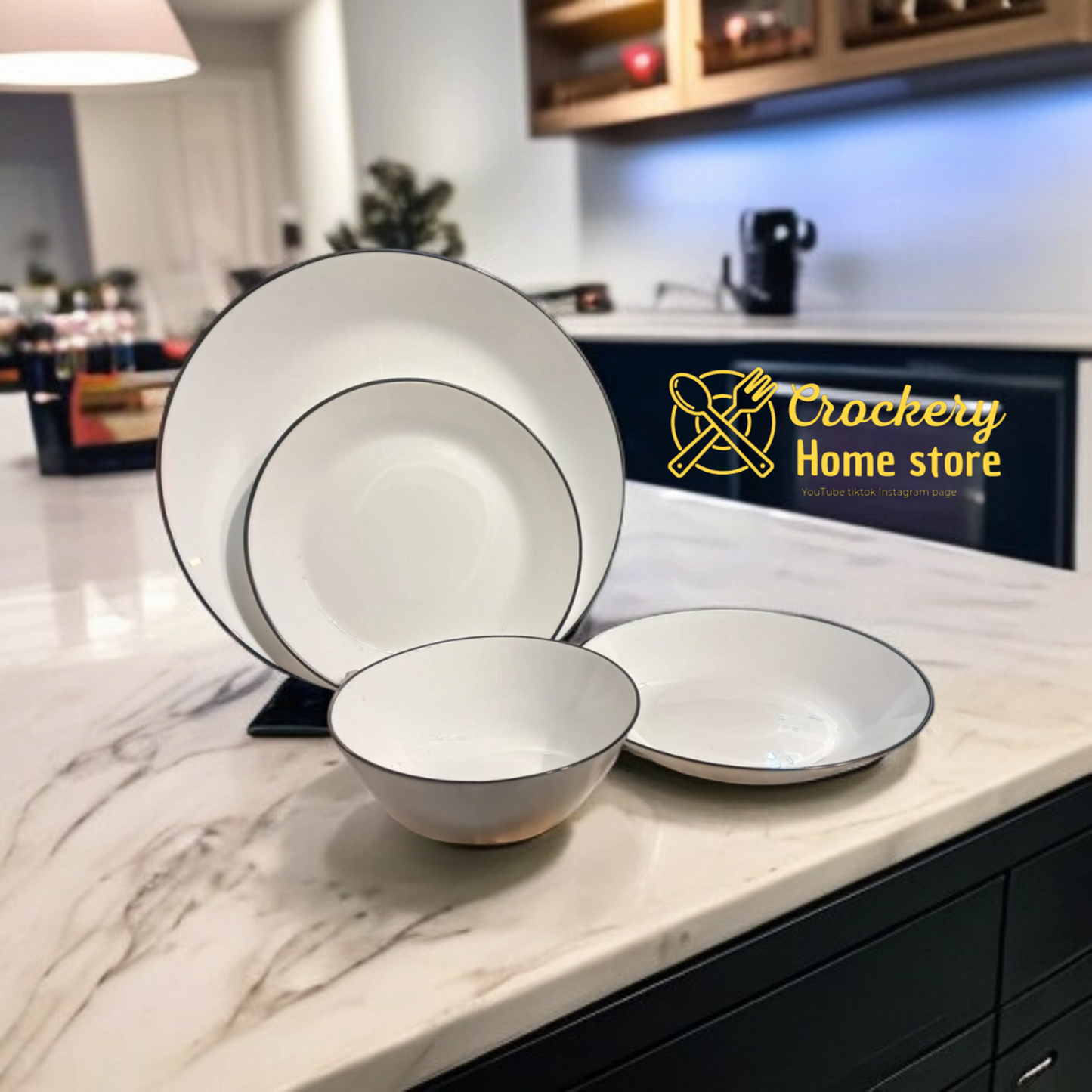 24-Piece Marble Design Breakfast Dinner Set – 6 Bowls, 6 Deep Plates, 6 Rice Plates, 6 Quarter Plates – Elegant Tableware