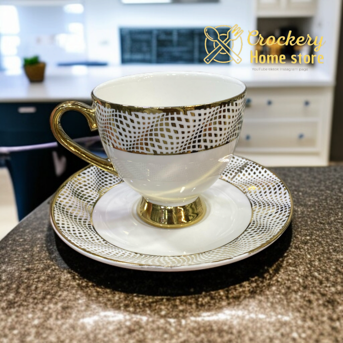 "30 Pcs Elegant Tableware Set – Cups, Saucers, Quarter Plates, Deep Plates & Rice Plates – Ideal for Family Dining"