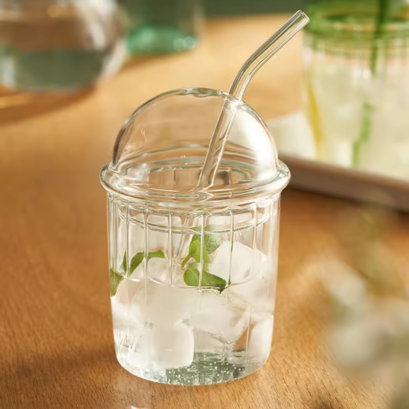 Glass Juice Mug with Glass Lid – Elegant Transparent Mug for Juices, Coffee & Smoothies"