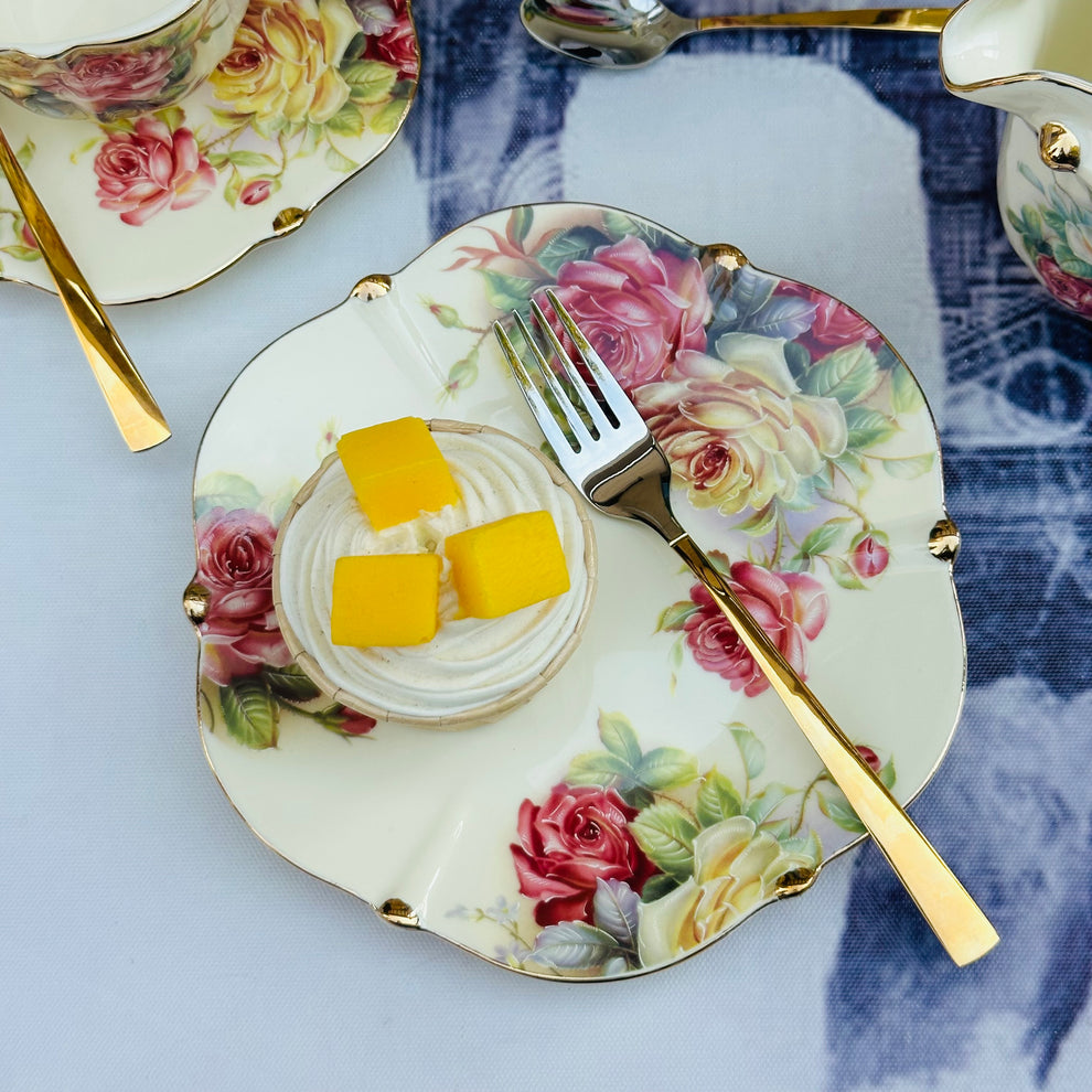 24 Pcs Royal Albert Style Tea Set – Floral English Design with Cups, Saucers, Teapot, Sugar & Milk Pot + Stand"
