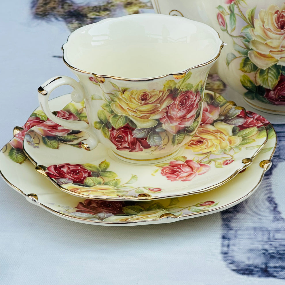 24 Pcs Royal Albert Style Tea Set – Floral English Design with Cups, Saucers, Teapot, Sugar & Milk Pot + Stand"