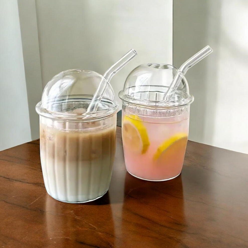 Glass Juice Mug with Glass Lid – Elegant Transparent Mug for Juices, Coffee & Smoothies"
