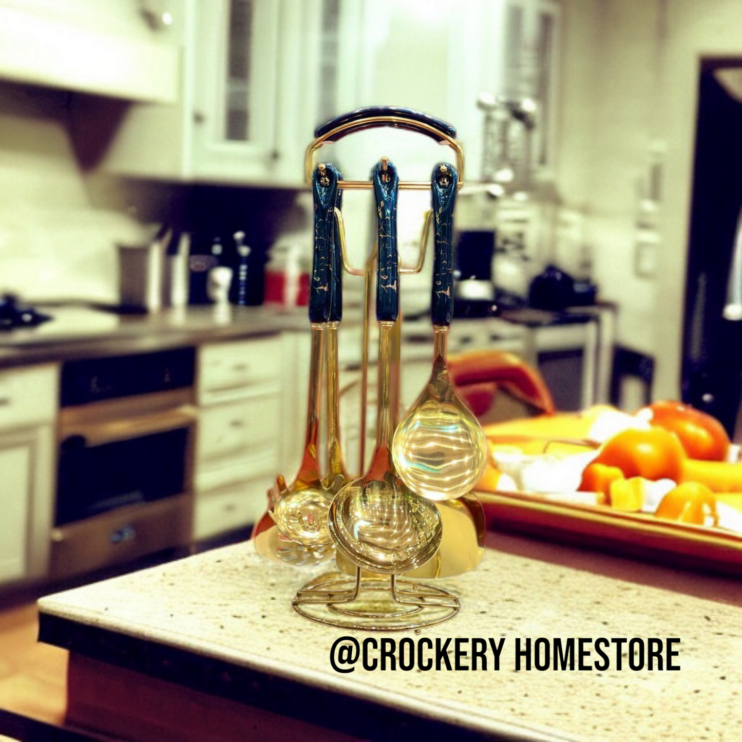 Premium 7pcs Kitchen Tools Set – Marble Handle & Golden Fancy Touch