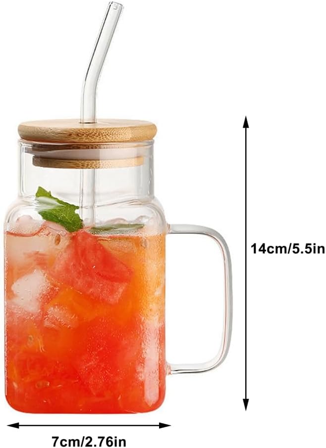 Glass Drinking Mug with Straw & Wooden Lid – 350ml Eco Cup for Beverages & Gifting"