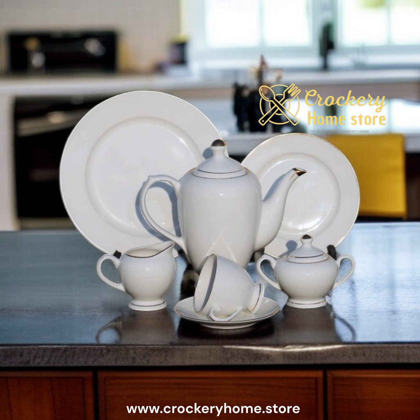 24pcs Tea Set Bone China for 6 – Teacups, Kettle, Saucers – Elegant Tableware Gift