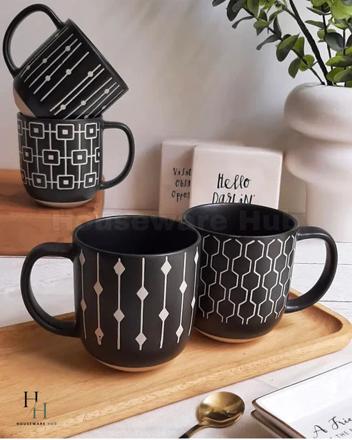 4 Pcs Ceramic Mug Set – Premium Quality Tea & Coffee Cups – Home & Office Use