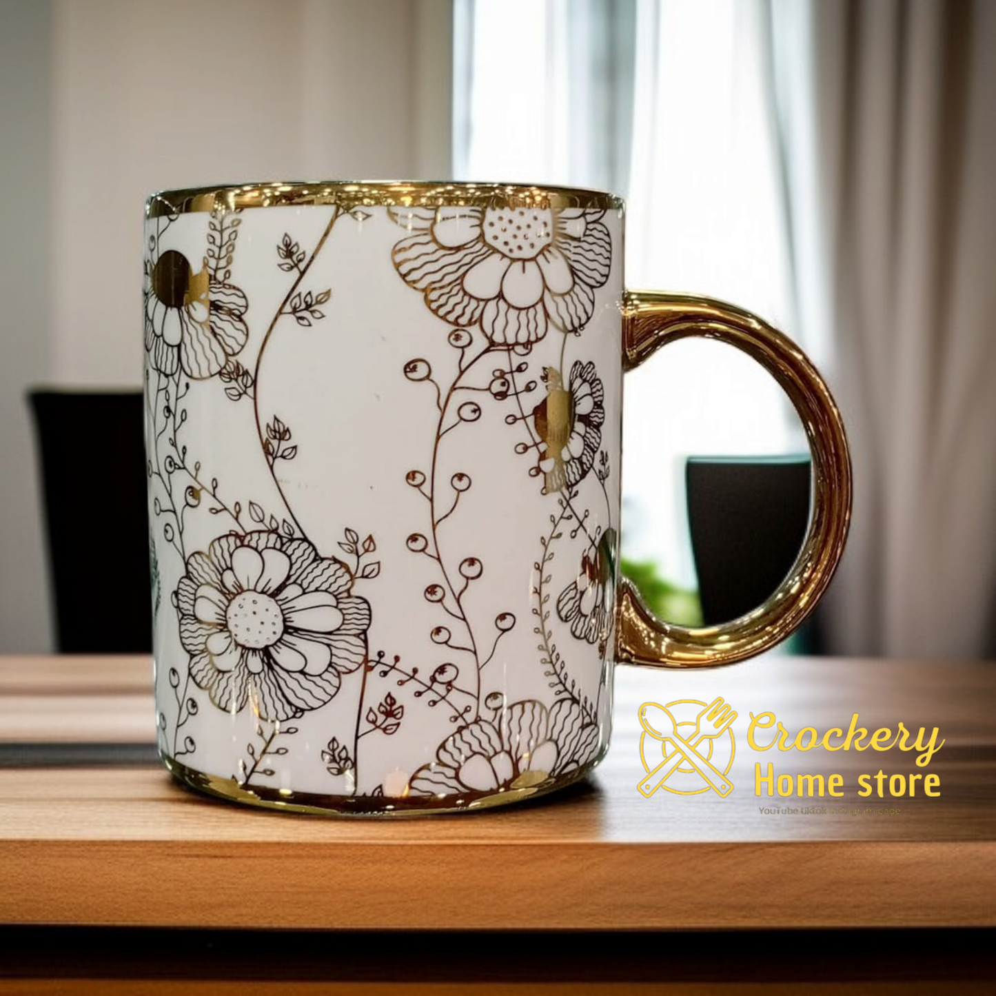 6pcs Luxury Mug Set – Golden Fancy Design for Tea & Coffee