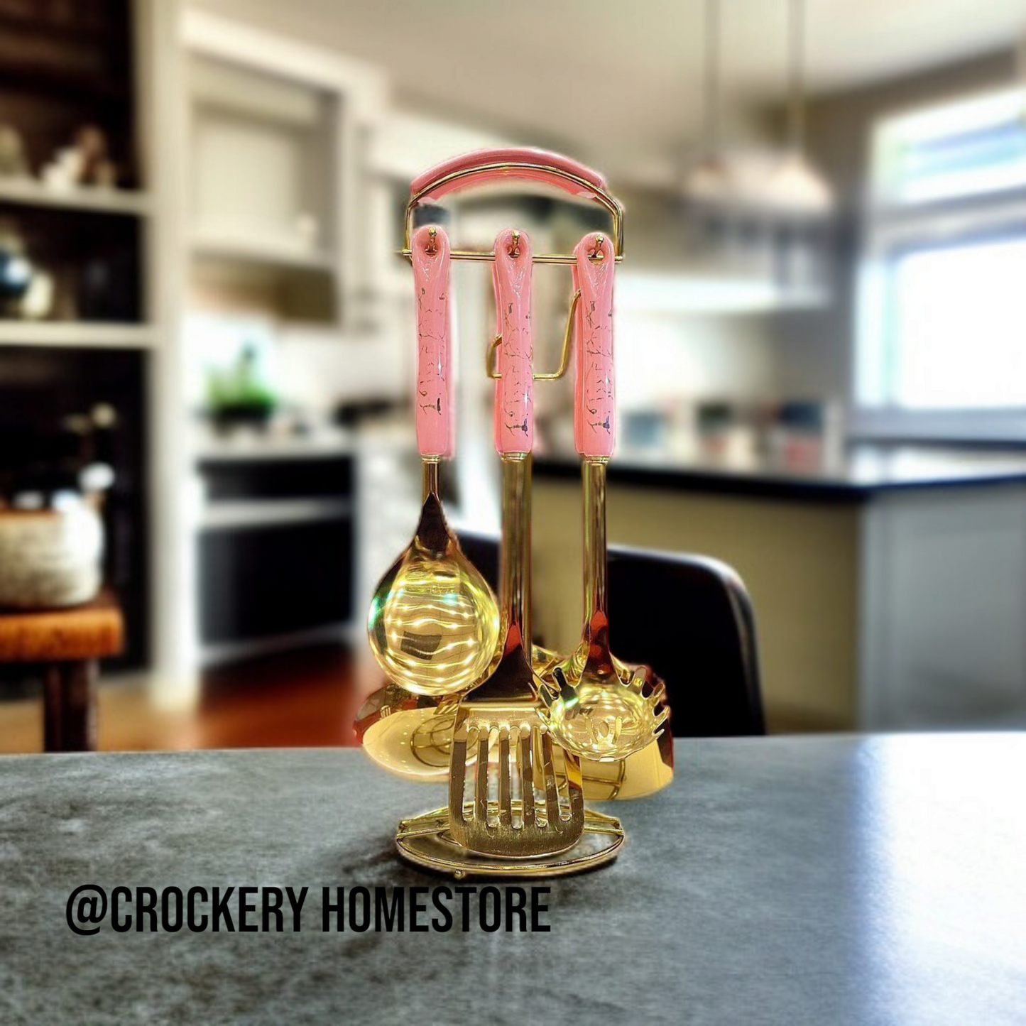 Premium 7pcs Kitchen Tools Set – Marble Handle & Golden Fancy Touch