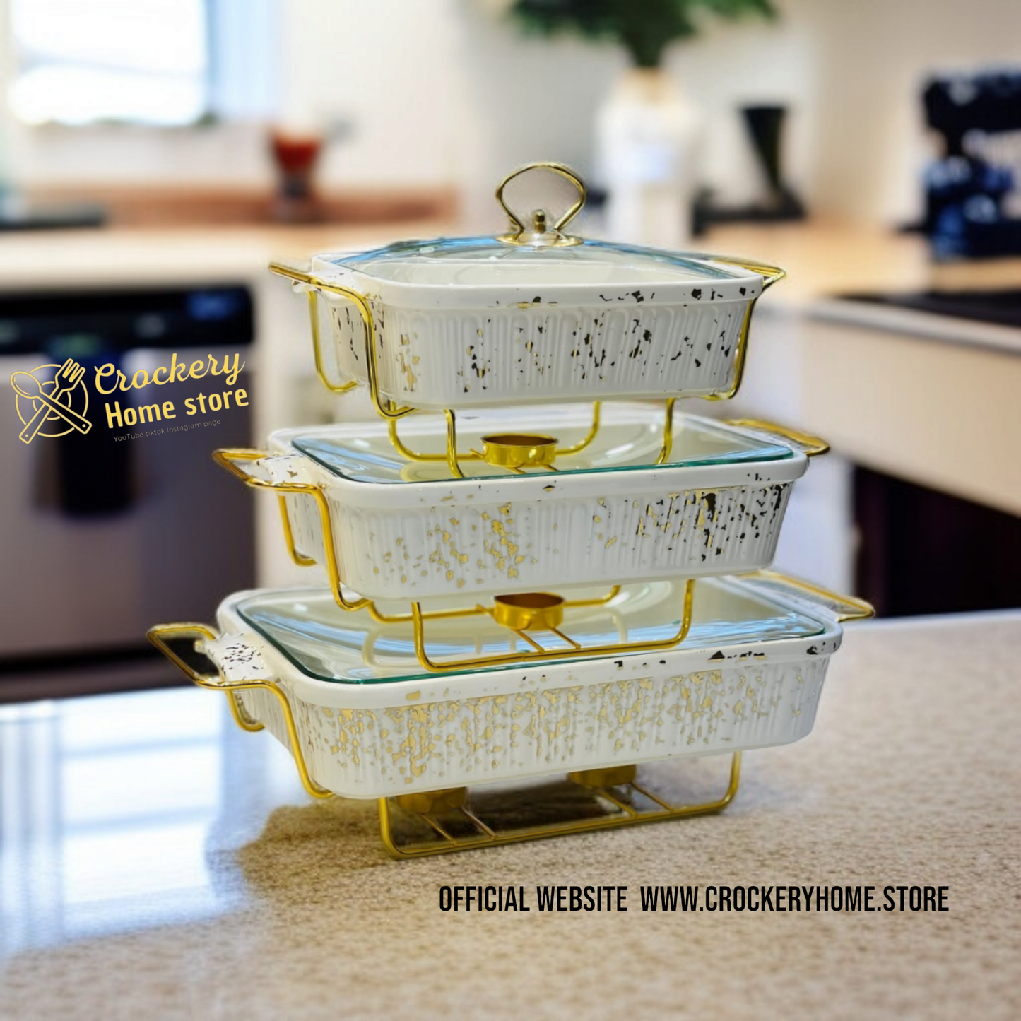 3PCS Buffet Dish Set with Stand – Stylish Serving Bowls for Home & Events"