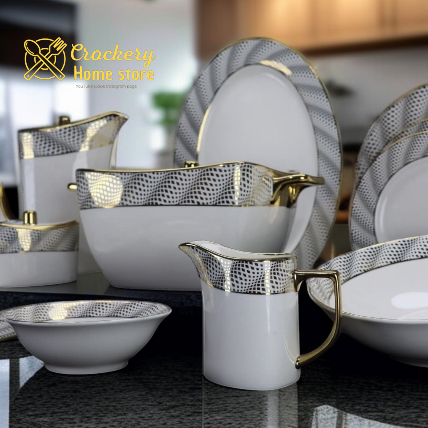 61-Piece Luxury Bone China Dinner Set – Serves 8 | Elegant Dining Collection