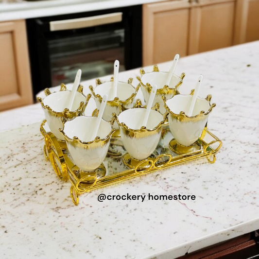 13-Piece Ice Cream Serving Set – 6 Bowls, 6 Spoons & 1 Tray | Elegant Dessert Set