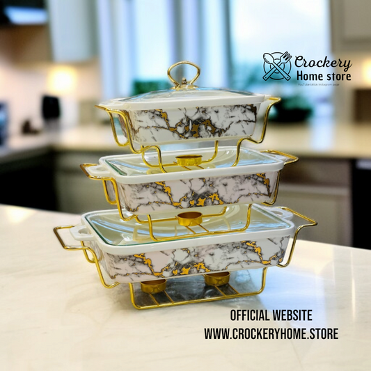 3PCS Buffet Dish Set with Stand – Stylish Serving Bowls for Home & Events"