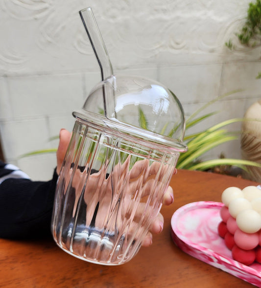 Glass Juice Mug with Glass Lid – Elegant Transparent Mug for Juices, Coffee & Smoothies"