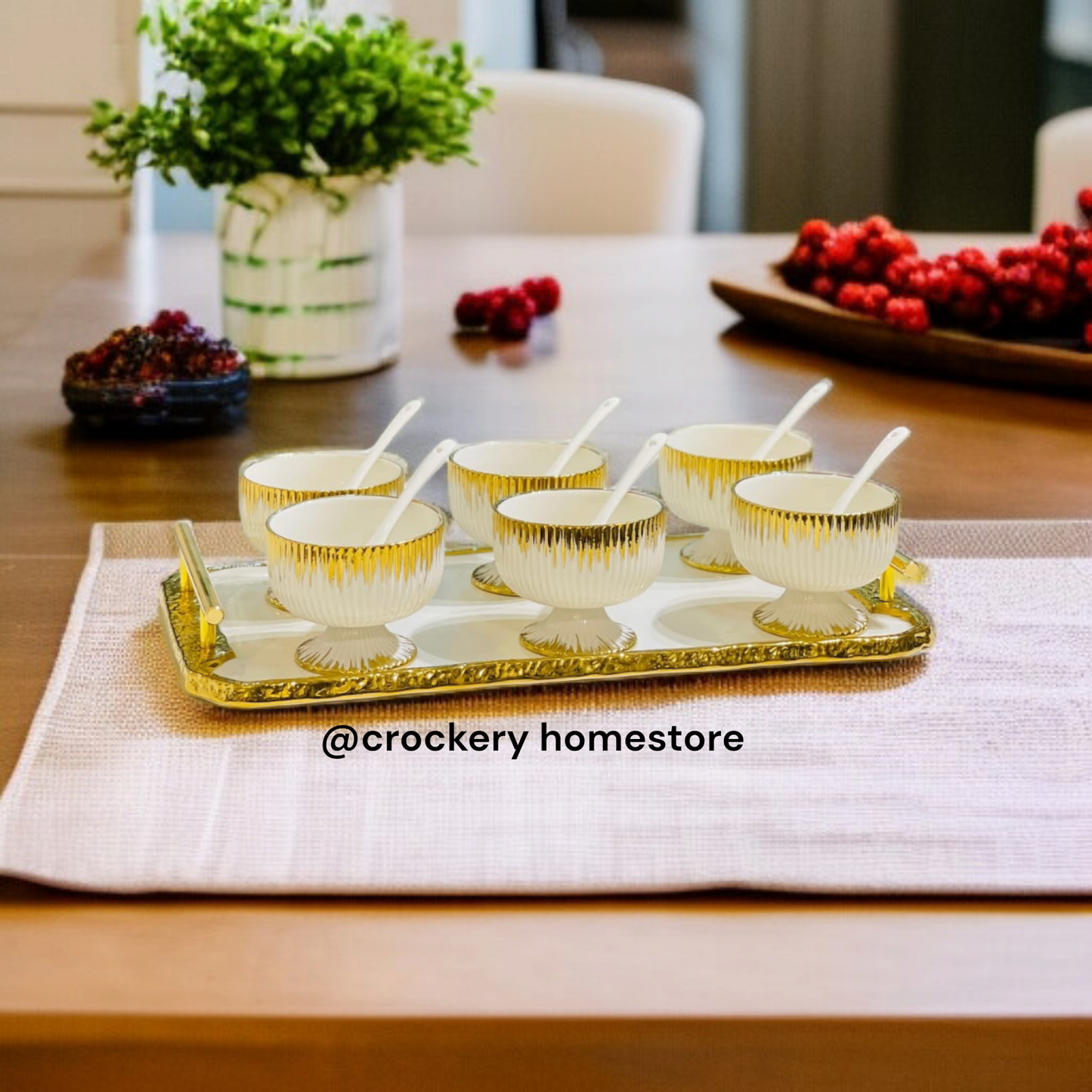13-Piece Ice Cream Serving Set – 6 Bowls, 6 Spoons & 1 Tray | Elegant Dessert Set