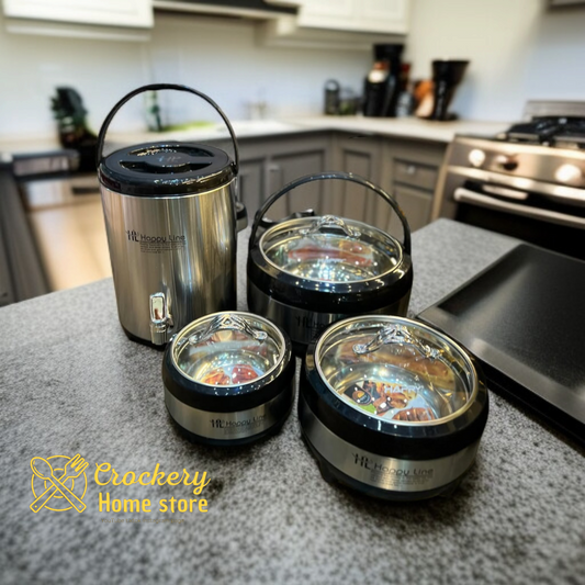 4pcs Hot Pot & Cooler Set with Glass Lids – Elegant & Functional