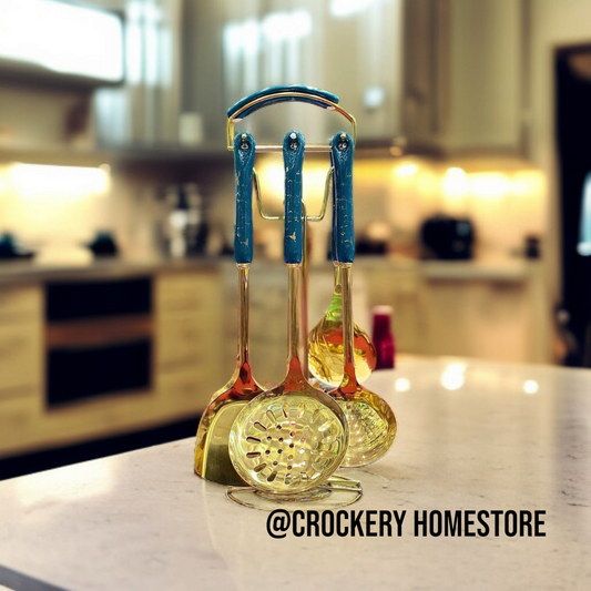 Premium 7pcs Kitchen Tools Set – Marble Handle & Golden Fancy Touch