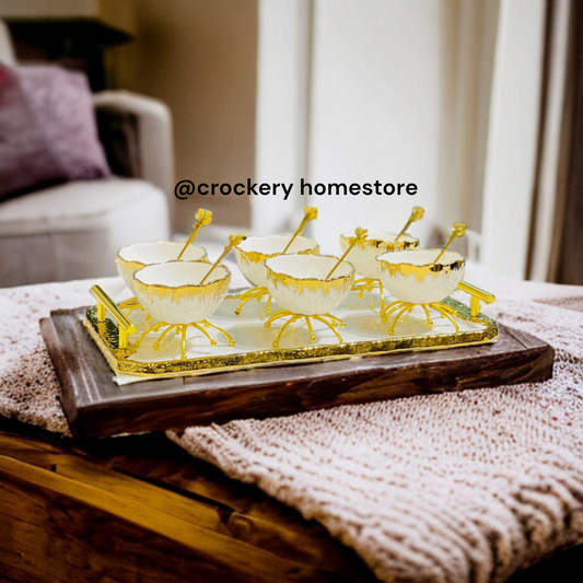 13 Pcs Ice Cream Set – Stylish Bowls & Spoons with Tray | Ideal for Home & Guests