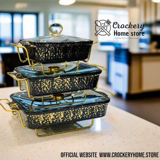 3PCS Buffet Dish Set with Stand – Stylish Serving Bowls for Home & Events"