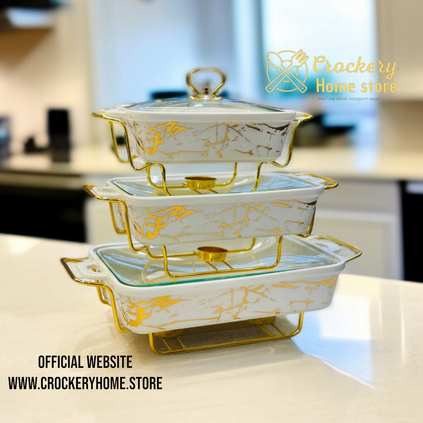 3PCS Buffet Dish Set with Stand – Stylish Serving Bowls for Home & Events"