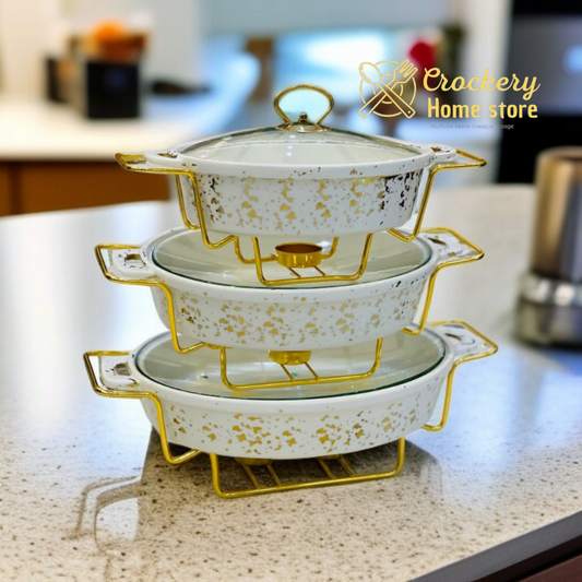 3PCS Buffet Dish Set with Stand – Stylish Serving Bowls for Home & Events"