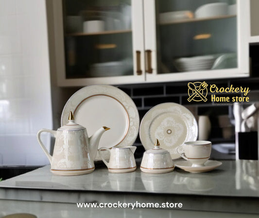 Luxury 24 Piece Bone China Tea Set – 6 Person – Teacups, Saucers, Teapot – Gift Set