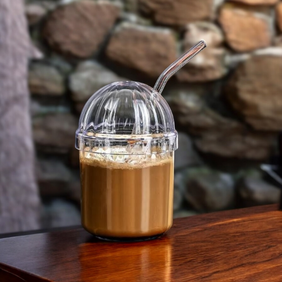 Glass Juice Mug with Glass Lid – Elegant Transparent Mug for Juices, Coffee & Smoothies"
