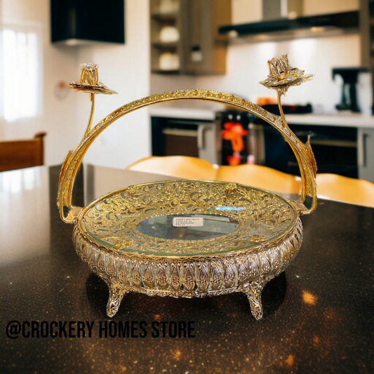Golden Fancy Platter – Elegant Design for Serving & Display