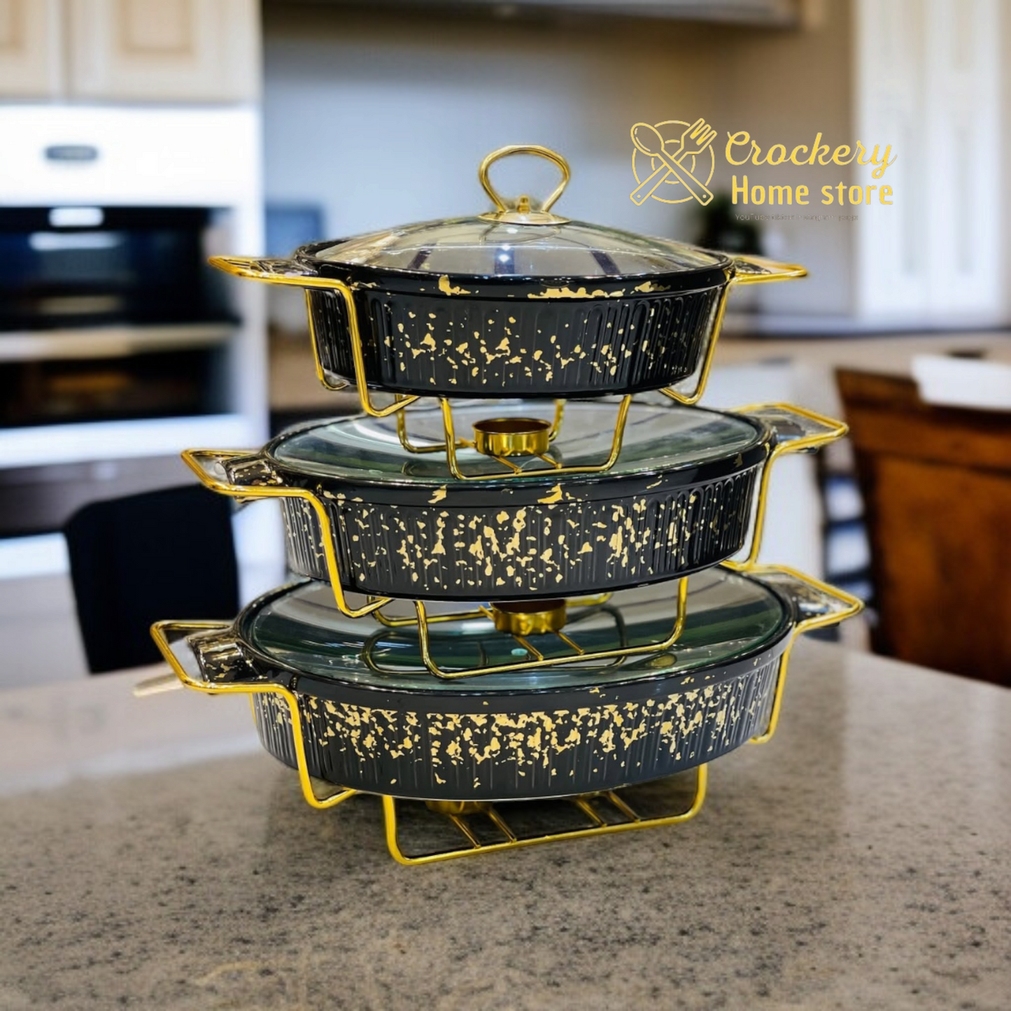 3PCS Buffet Dish Set with Stand – Stylish Serving Bowls for Home & Events"