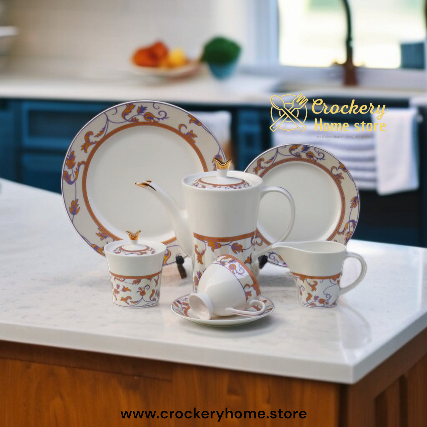 24pcs Tea Set Bone China for 6 – Teacups, Kettle, Saucers – Elegant Tableware Gift