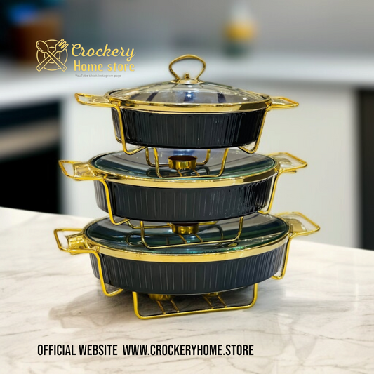 3PCS Buffet Dish Set with Stand – Stylish Serving Bowls for Home & Events"