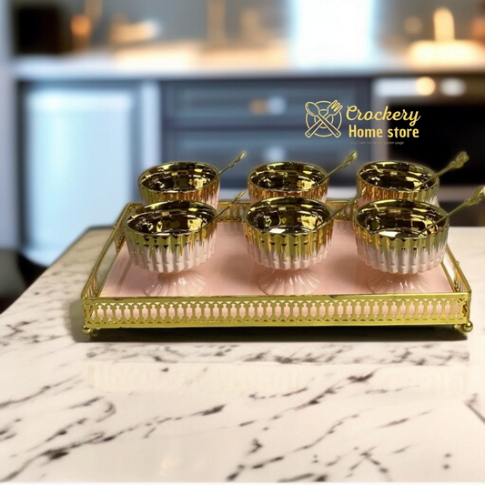 13 Pcs Ice Cream Set – Stylish Bowls & Spoons with Tray | Ideal for Home & Guests